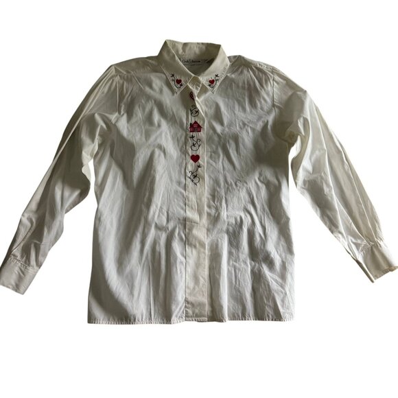 VTG Croft & Barrow 100% Cotton Button Up Shirt Women 10 White Embroidered - Picture 11 of 12